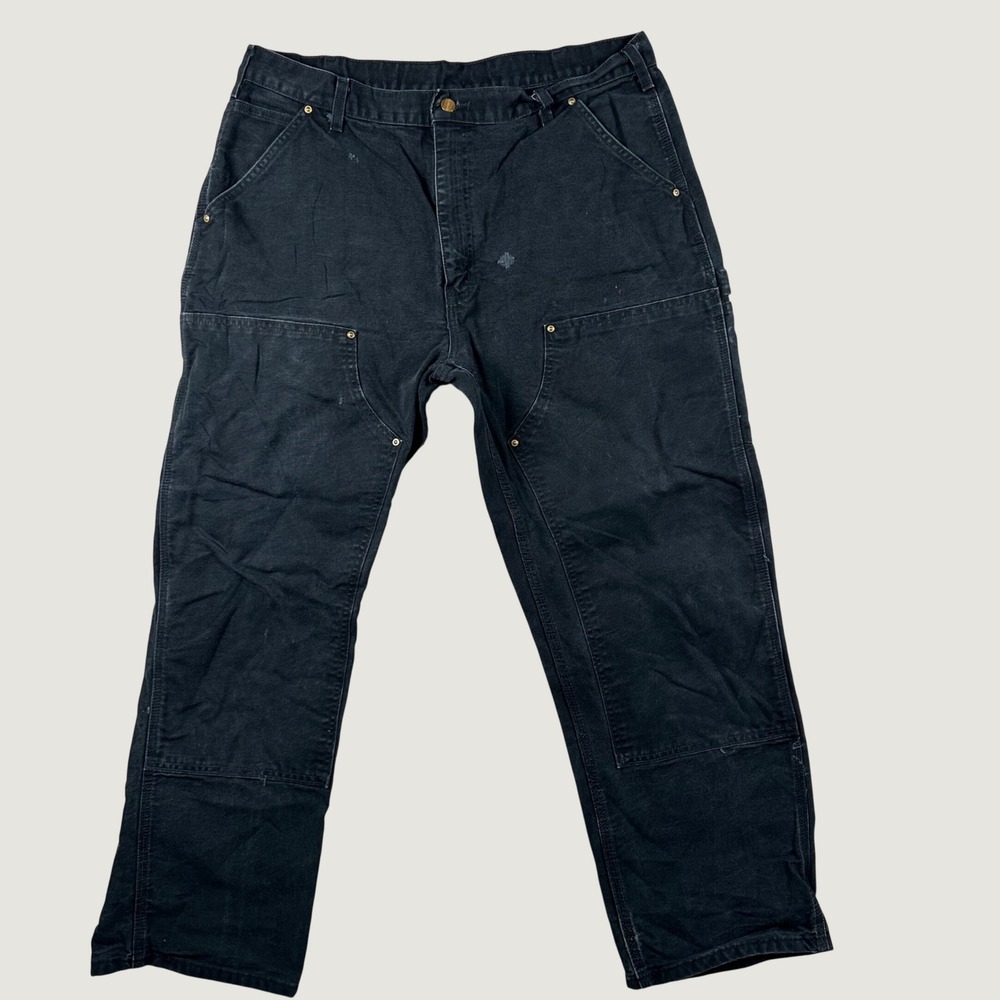 Carhartt B01 BLK Double Knee Dungaree Pants Men Canva Work Utility 38x30 Black